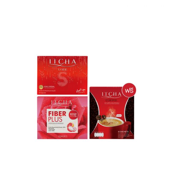 ITCHA CODE S อิชช่า โค้ด เอส (10 แคปซูล) 1 กล่อง + ITCHA Fiber Plus Rose Lychee อิชช่า ไฟเบอร์ (10 ซอง) 1 กล่อง + ฟรี ITCHA Coffee - อิชช่า คอฟฟี่ (10ซอง) 1 กล่อง