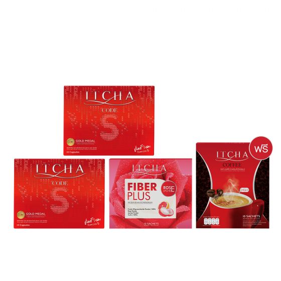 ITCHA CODE S อิชช่า โค้ด เอส (10 แคปซูล) 2 กล่อง + ITCHA Fiber Plus Rose Lychee อิชช่า ไฟเบอร์ (10 ซอง) 1 กล่อง + ฟรี ITCHA Coffee - อิชช่า คอฟฟี่ (10ซอง) 1 กล่อง