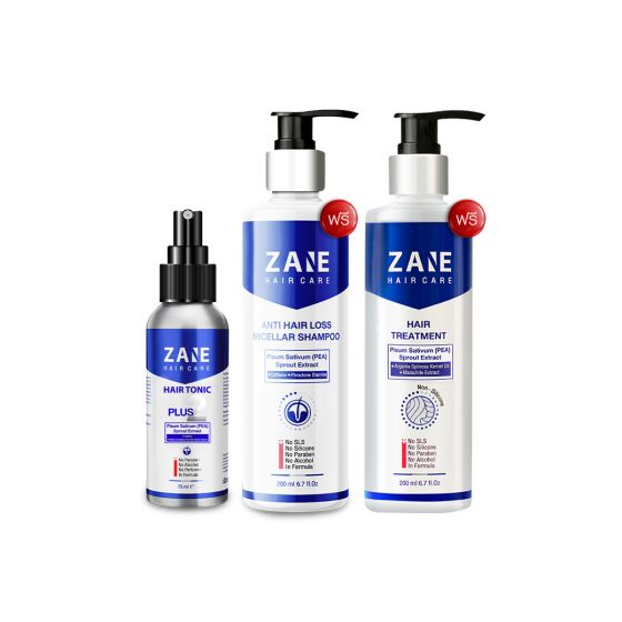 Zane Hair Tonic Plus 2 เซนพลัสทู ปลูกผม (75ml ) 1 กล่อง + Micellar Shampoo แชมพู (200ml) 1 กล่อง + Hair Treatment (200ml.) 1 หลอด
