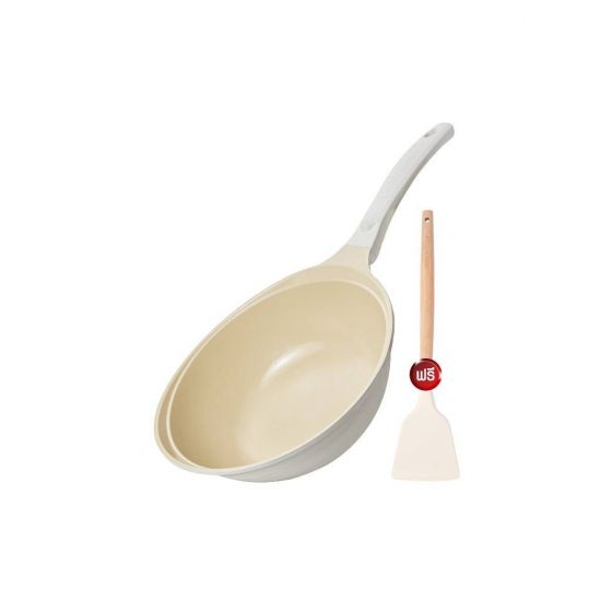 Korea King Colormic (Wok) กระทะ โคเรียคิง คัลเลอมิค ก้นลึก (26cm) 1 ใบ + แถมฟรี ตะหลิว (สีขาว) 1 อัน 
