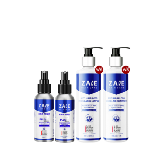 Zane Hair Tonic Plus 2 เซนพลัสทู ปลูกผม (75ml ) 2 กล่อง + แถมฟรี Zane Micellar Shampoo (200ml.) 2 กล่อง