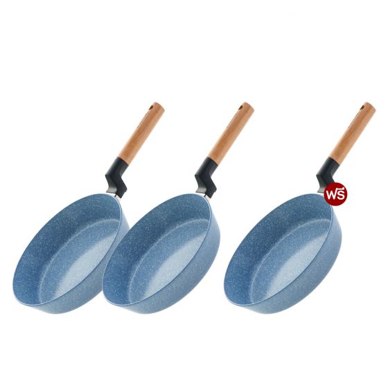 Korea King Woody กระทะโคเรียคิง วู้ดดี้ สีฟ้า ด้ามจับไม้เชอรี่ (24cm) 2 ใบ + แถมฟรี Korea King Woody (24cm) 1 ใบ (รุ่น Limited)