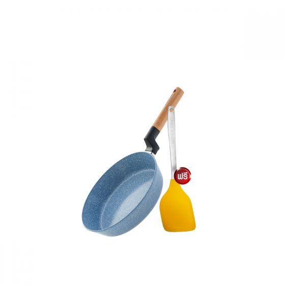 Korea King Woody กระทะโคเรียคิง วู้ดดี้ สีฟ้า ด้ามจับไม้เชอรี่ (24cm) 1 ใบ (รุ่น Limited) +ตะหลิว1อัน