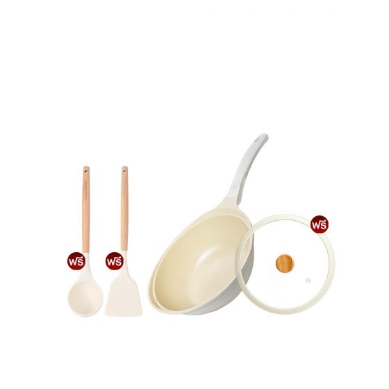 Korea King Colormic (Wok) กระทะ โคเรียคิง คัลเลอมิค ก้นลึก (26cm) 1 ใบ พร้อมฝาแก้ว + แถมฟรี ตะหลิว Colormic 1 อัน + กระบวย Colormic 1 อัน