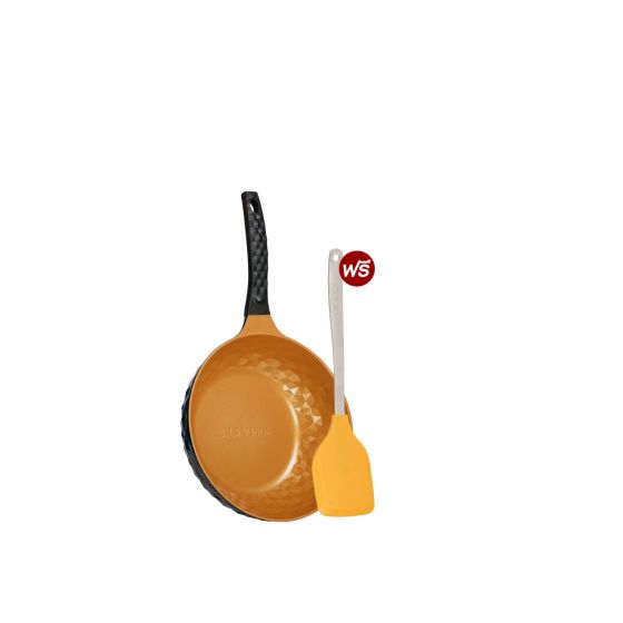 Korea King Diamond x Ceramic (Gold) กระทะ โคเรียคิง ไดมอนด์ เอ็กซ์ เซรามิก (สีทอง) (28cm) 1 ใบ + แถมฟรี ตะหลิว ซิลิโคน 1 อัน 