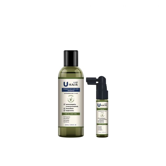 U hair premium anti hair loss shampoo (200ml.) 1 ขวด + U hair premium anti hair loss serum (35ml.)