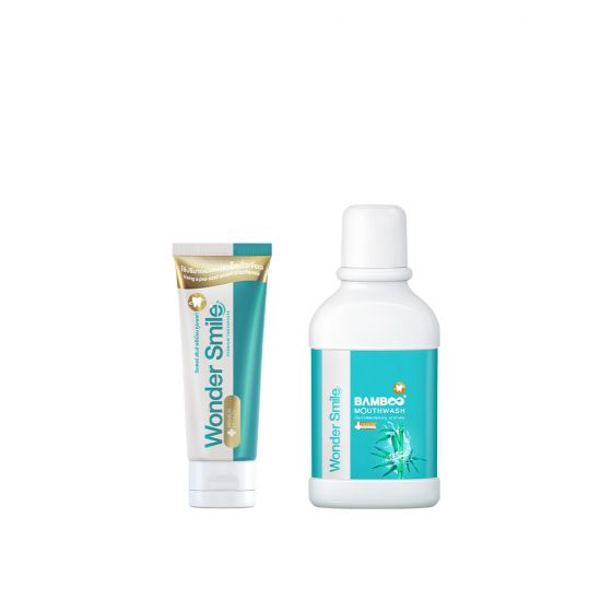Wonder Smile วันเดอร์สไมล์ ยาสีฟันผู้ใหญ่ (80ml.) 1 หลอด + Wonder Smile Bamboo Mouthwash น้ำยาบ้วนปาก (300ml) 1 ขวด 