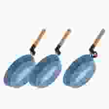 Korea King Woody กระทะโคเรียคิง วู้ดดี้ สีฟ้า ด้ามจับไม้เชอรี่ (24cm) 2 ใบ + แถมฟรี Korea King Woody (24cm) 1 ใบ (รุ่น Limited) 