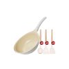 Korea King Colormic (Wok) กระทะ โคเรียคิง คัลเลอมิค ก้นลึก (26cm) 1 ใบ + แถมฟรี ชุดตะหลิว ซิลิโคน (ด้ามไม้) 3 ชิ้น