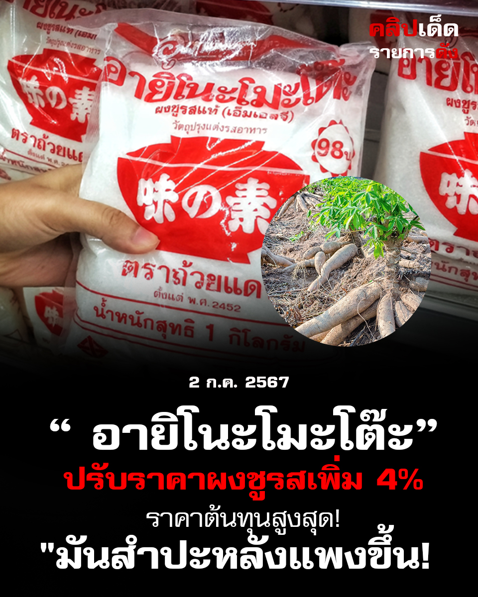 อายิโนะโมะโต๊ะ ปรับราคาผงชูรสเพิ่ม 4%""ราคาต้นทุนสูงสุด!"มันสำปะหลังแพงขึ้น!