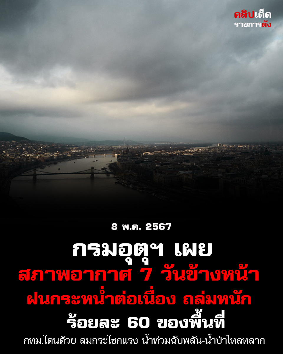 กรมอุตุฯ เผย สภาพอากาศ 7 วันข้างหน้า ฝนกระหน่ำต่อเนื่อง ถล่มหนัก กทม.โดนด้วย 